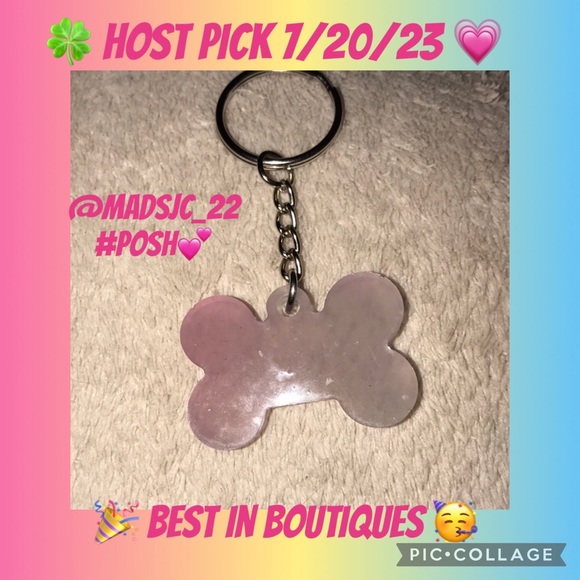 Custom epoxy bone 🦴 shaped keychain light pink colored customizable New - Picture 1 of 3